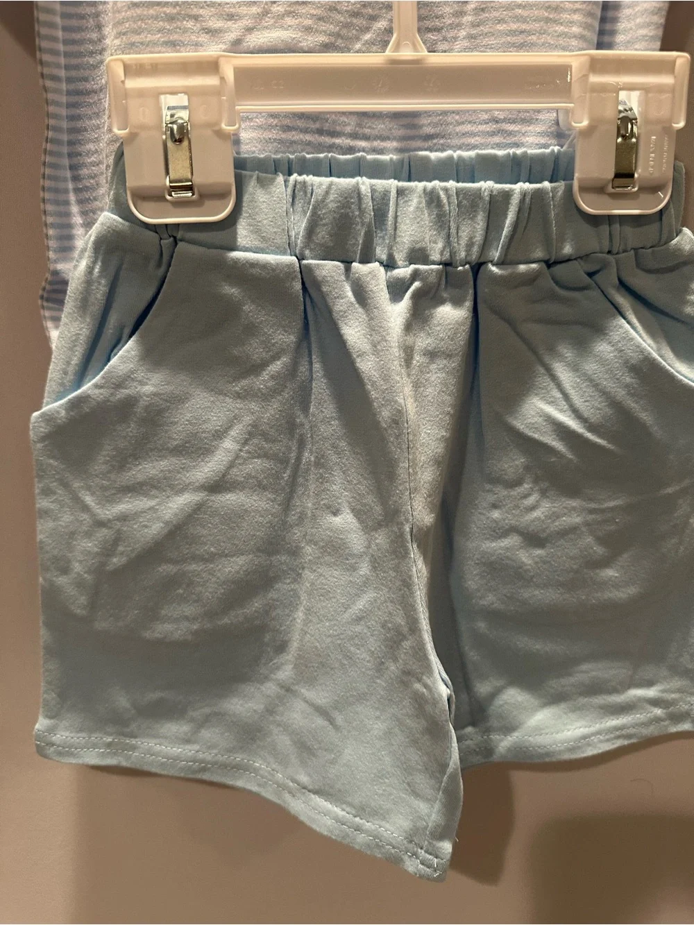 Light Blue Striped Kids Tee and Shorts with Nautical Embroidery